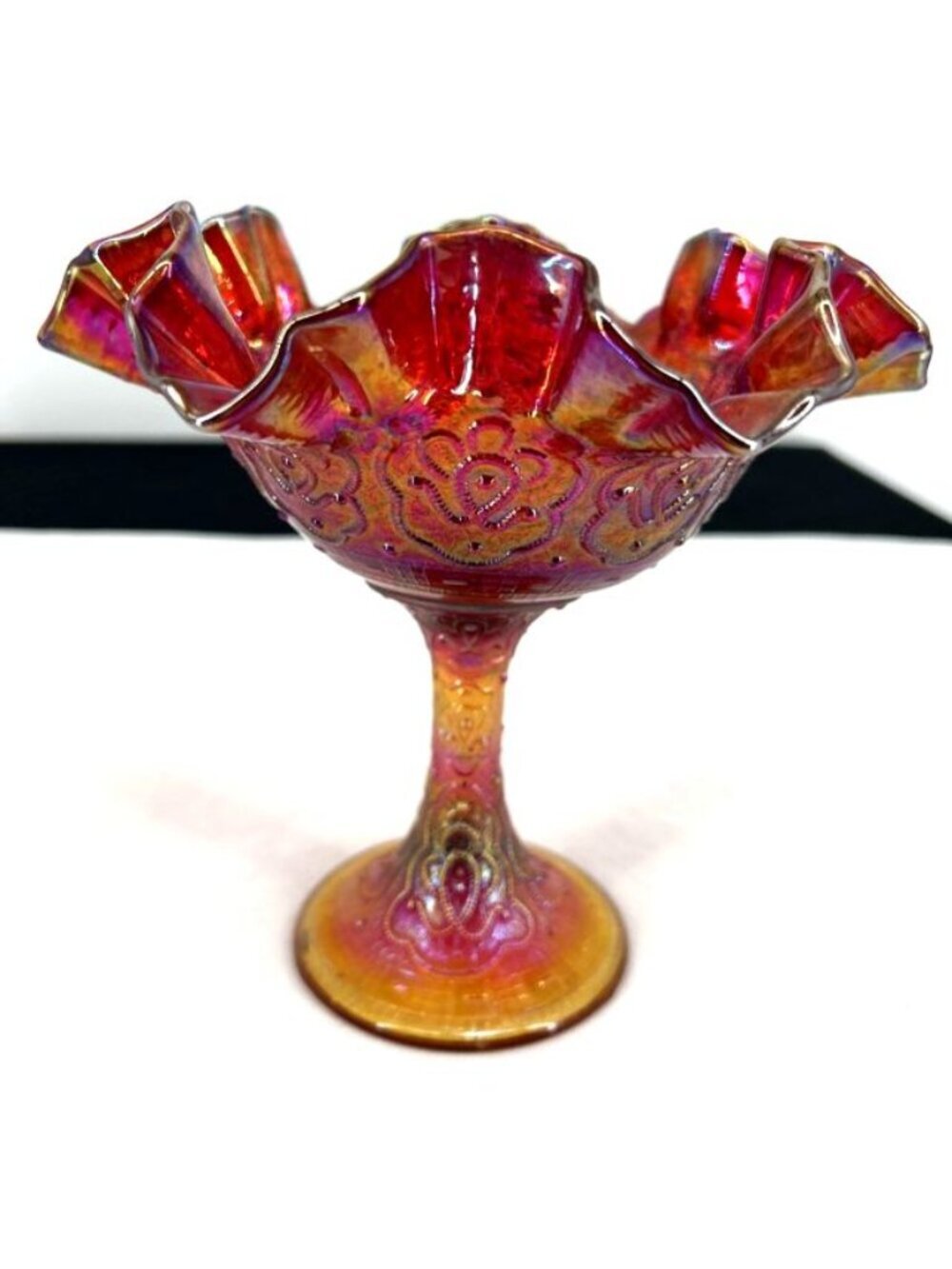 Fenton Persian Medallion Compote Candy Dish Red 6.5" Signed Vtg